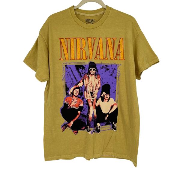 Officially Licensed Nirvana Grunge Tee Yellow Acid Wash Large Vintage Style - Picture 6 of 6